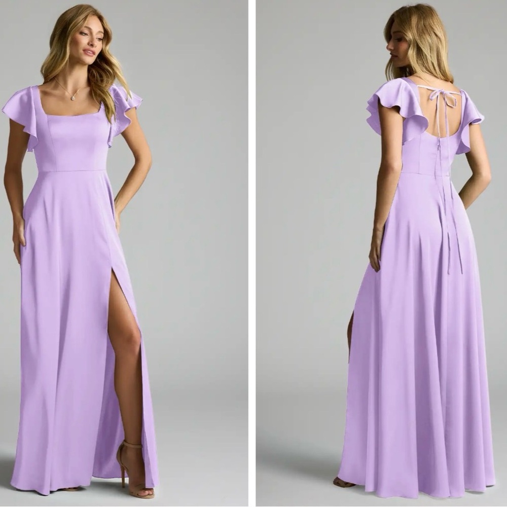 Azazie Bondi Lilac A line Bow Stretch Satin Bridesmaid Dress